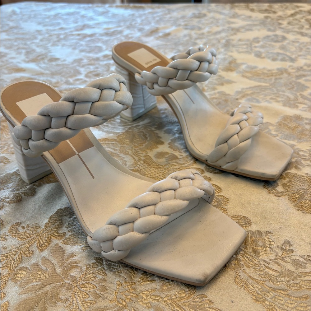 Dolce Vita Braided Strap White Heeled Sandals